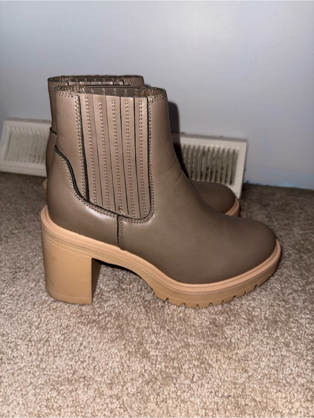 Chunky Taupe Chelsea Ankle Boots with Lug Sole - Women